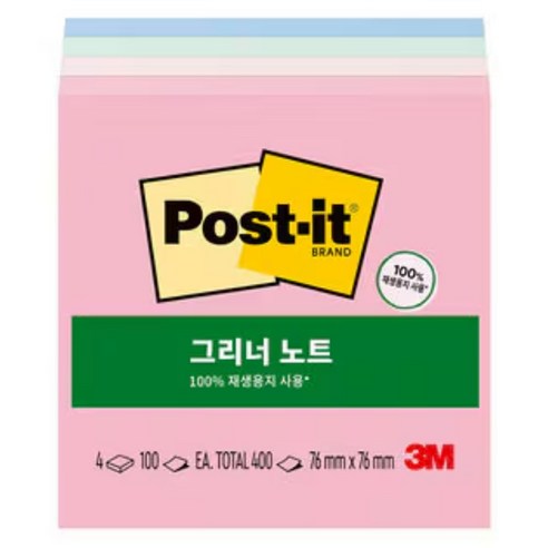 포스트잇 쓰리엠 그리너노트, 혼합색상, 1개, 400매