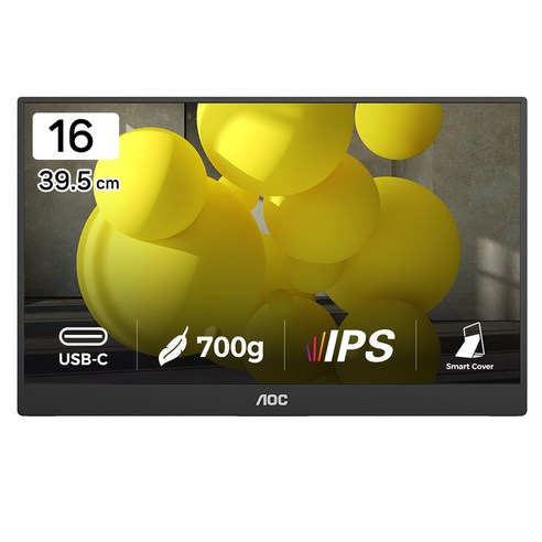 AOC FHD IPS USB C 포터블 스피커 무결점 모니터, 39.5cm, 16T20