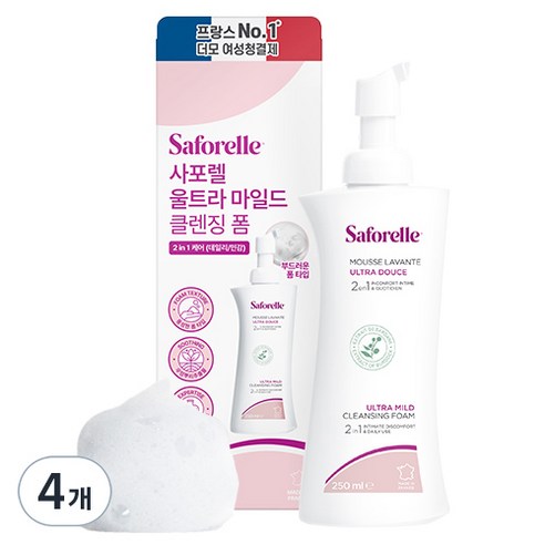 사포렐 울트라 마일드 클렌징폼 여성청결제, 250ml, 4개