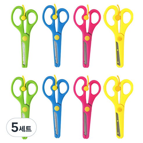 동아피엠에스 플라스틱 둥근 가위 4종 x 2p, 그린, 블루, 핑크, 옐로우, 5세트