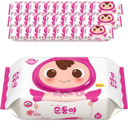 순둥이 베이직 유아물티슈 캡형, 80매, 50팩