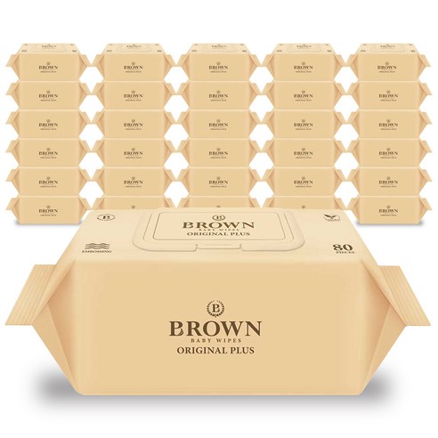 브라운 오리지널 플러스 엠보싱 저자극 아기물티슈 캡형, 80매, 60팩