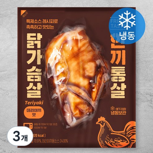 한끼통살 닭가슴살 데리야끼맛 (냉동), 100g, 3개