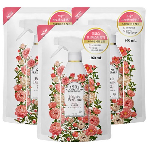 르샤트라1802 섬유탈취제 피오니부케향 리필, 360ml, 3개