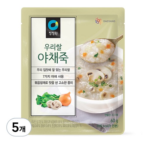 청정원 우리쌀 야채죽, 5개, 60g