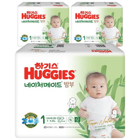 하기스 네이처메이드 밤부 밴드형 기저귀 신생아용, 1단계, 204매