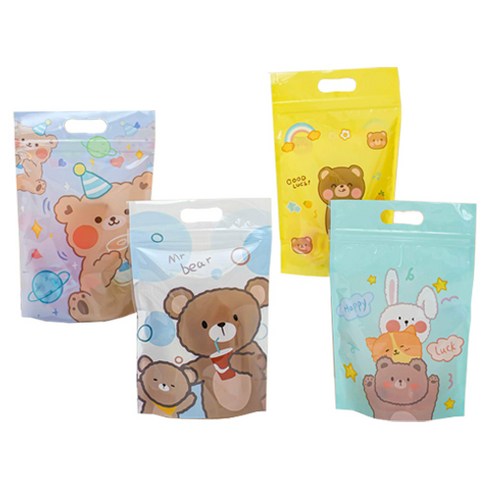 마켓감성 큐티 손잡이 구디백 4종 x 24p + 4p 랜덤발송 세트, 곰돌이, 1세트