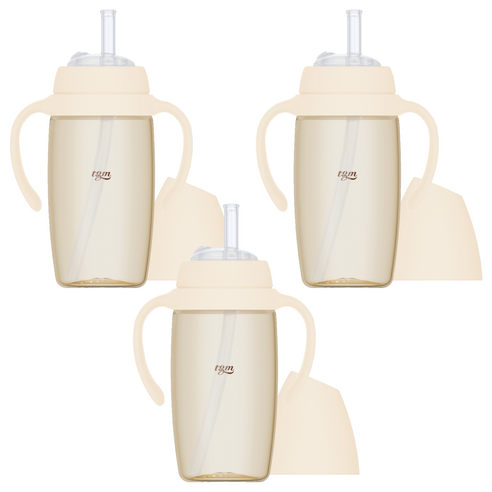 티지엠 유아용 PPSU 밀알 빨대컵 280ml, 3개, 아이보리