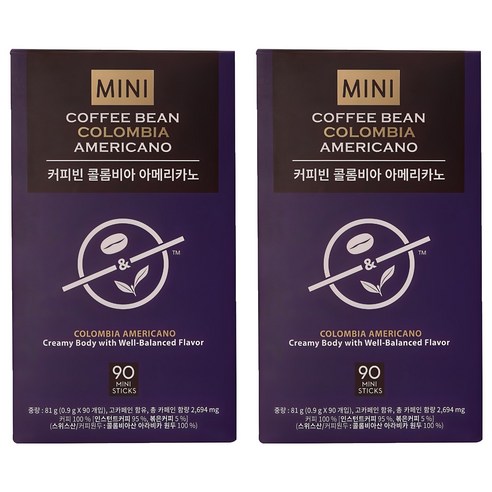 커피빈 콜롬비아 아메리카노 스틱커피 미니, 0.9g, 90개입, 2개