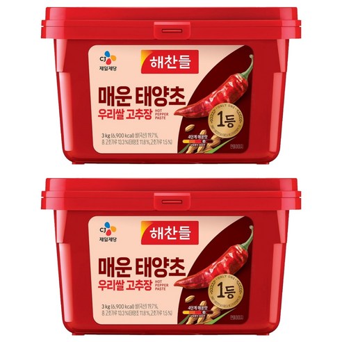 해찬들 매운 태양초 우리쌀 고추장, 3kg, 2개