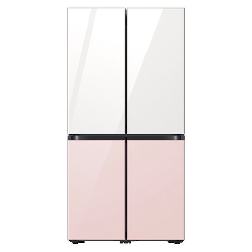 삼성전자 비스포크 4도어 냉장고 글래스 875L 방문설치, 글램 화이트(상단), 글램 핑크(하단), RF85C90F155