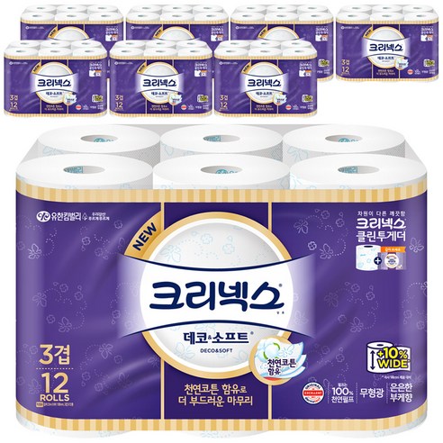크리넥스 천연펄프 데코 앤 소프트 롤화장지 35m, 12롤, 8팩