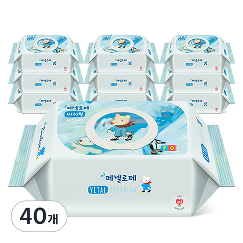 페넬로페 바이탈 플러스 세자린 저자극 아기물티슈 캡형, 75g, 70개입, 40개