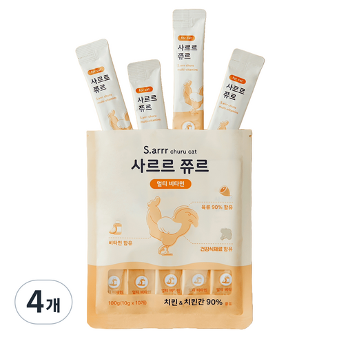 동원아르르 사르르 쮸르 짜먹는 고양이간식 멀티비타민, 치킨/치킨간, 100g, 4개