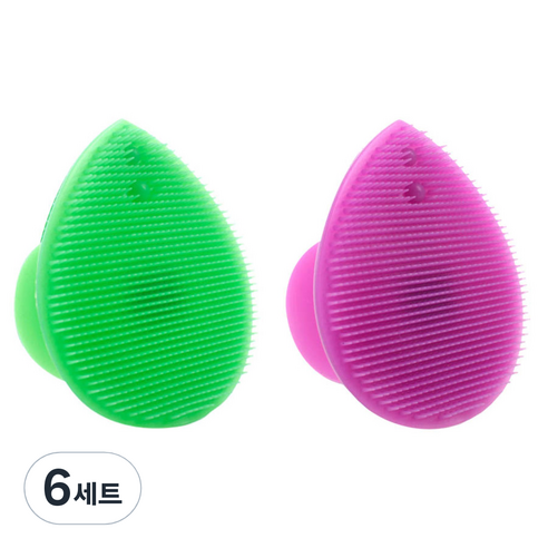 피부사랑 실리콘 클렌징 패드 2p 세트, 그린, 퍼플, 6세트