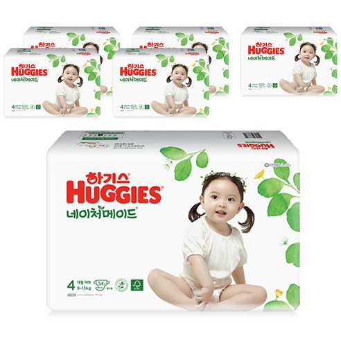 2021 신형 하기스 네이처메이드 밴드형 기저귀 여아용 대형 4단계(9~13kg), 324매