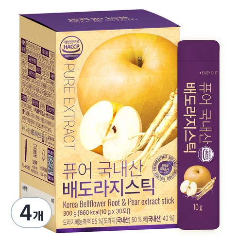 유기농마루 퓨어 국내산 배도라지청 스틱, 4개, 10g, 30개입