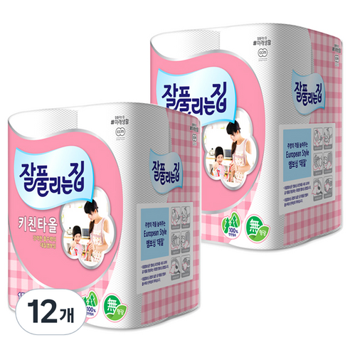 잘풀리는집 천연펄프 키친타올 150매, 4롤, 12개