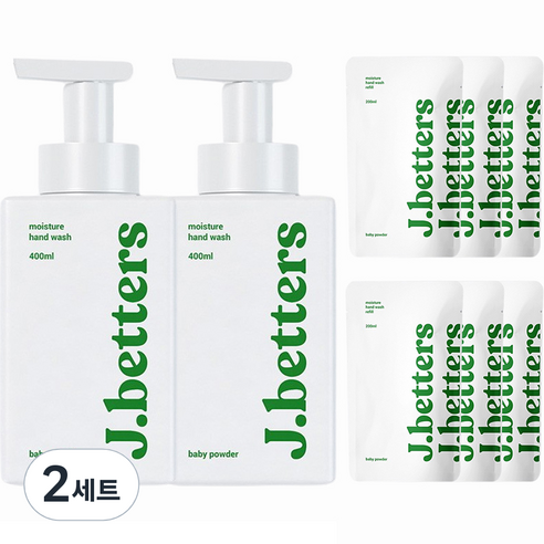 제이베럴즈 핸드워시 베이비파우더향 400ml x 2p + 리필 200ml x 6p 세트, 2세트