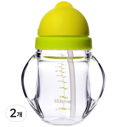 키즈미 유아용 트라이탄 트레이닝 빨대컵 240ml, 2개, 라임