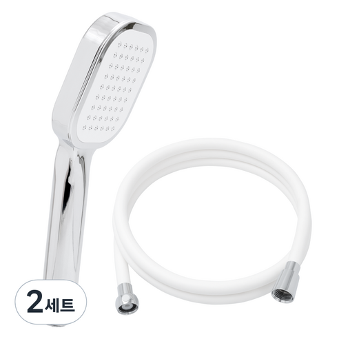 제일바스 사각 샤워헤드 + PVC 1.5m 줄 세트, 2개, 화이트(헤드)+화이트(줄)