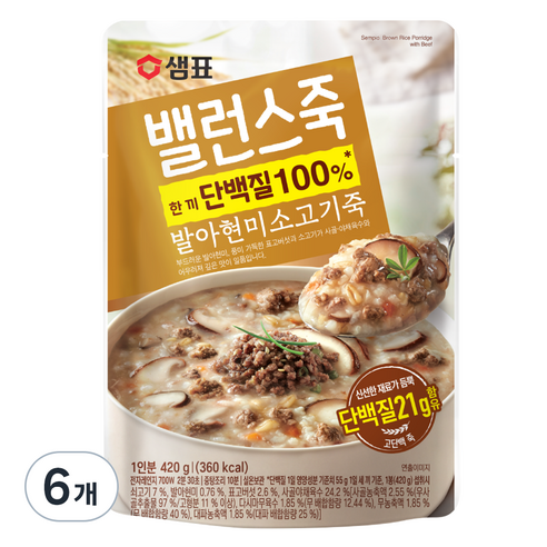 샘표 밸런스죽 발아현미 소고기죽, 420g, 6개