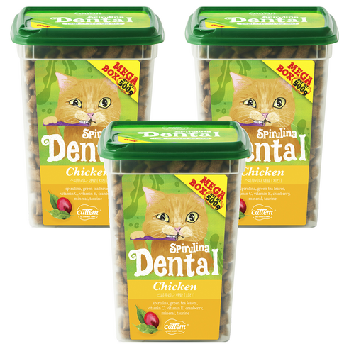캣템 고양이 스피루리나 덴탈 간식, 치킨, 500g, 3개