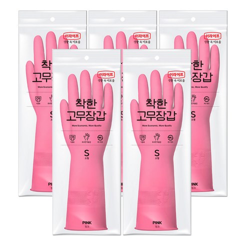 롯데이라이프 착한 고무장갑, 핑크, 소(S), 5세트