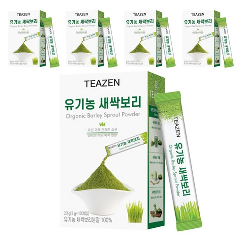 티젠 유기농 새싹보리 분말 스틱, 20g, 5개