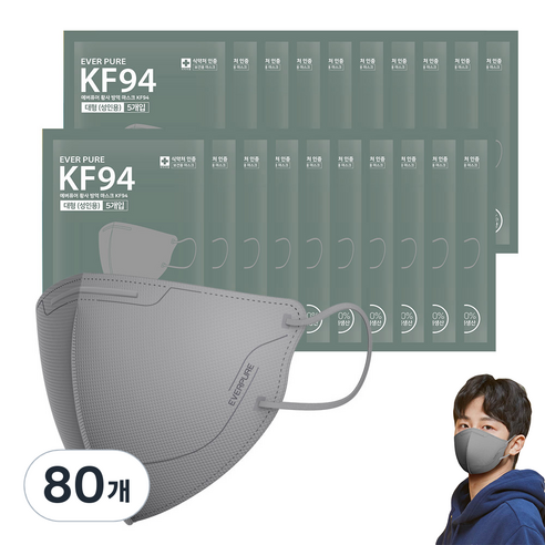 리벤스 에버퓨어 새부리형 황사방역마스크 대형 KF94, 그레이, 80개, 5개입