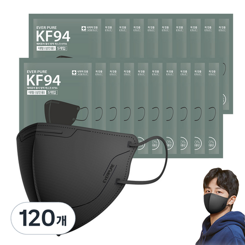 리벤스 에버퓨어 황사방역 마스크 대형 KF94, 블랙, 120개, 5개입