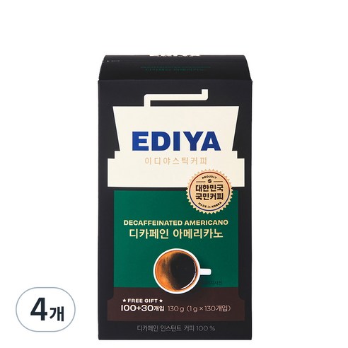 이디야 비니스트 디카페인 아메리카노 원두커피믹스, 1g, 130개입, 4개