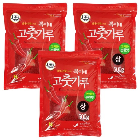 복이네먹거리 중국산 안매운 고춧가루 순한맛 김치용, 500g, 3개
