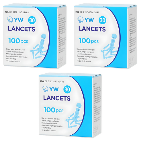 YW 일회용 수동랜싯 채혈침, 100개입, 3개
