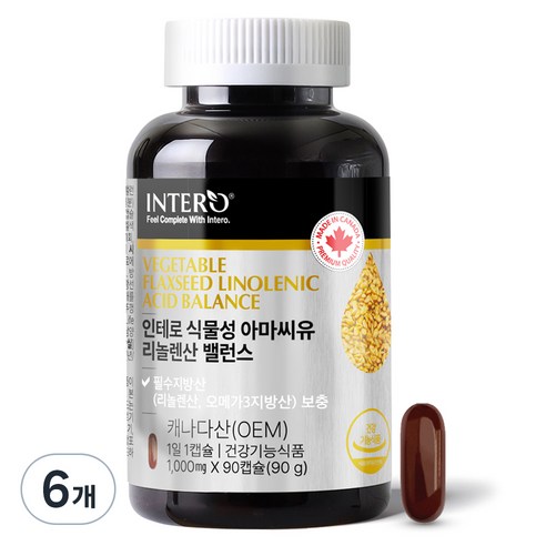 인테로 식물성 아마씨유 리놀렌산 90g, 6개, 90정