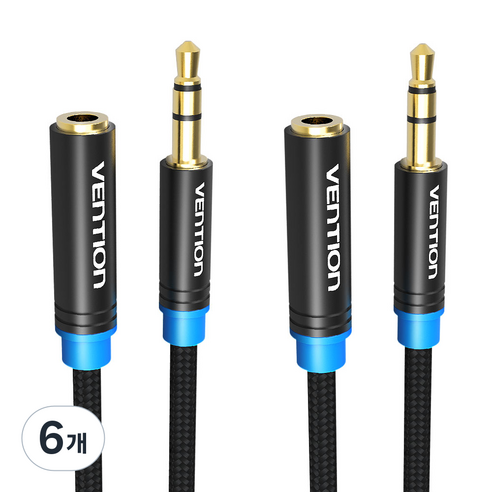 벤션 무산소 3.5mm 스테레오 AUX 연장케이블 1.5m x 2p, 혼합색상, 6개
