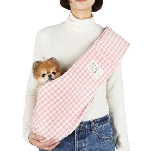 이츠독 캥거루 강아지 슬링백, 체크핑크