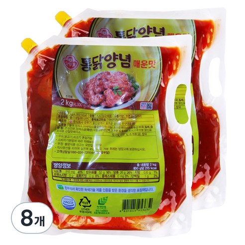 오뚜기 오쉐프 통닭양념 매운맛 소스, 2kg, 8개