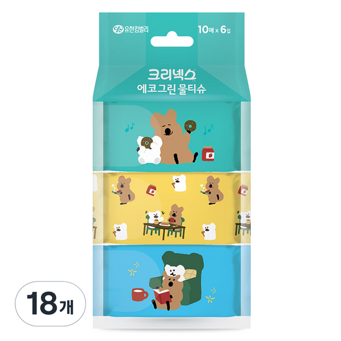 크리넥스 에코그린 쁘띠 물티슈 휴대형, 50g, 10매, 18개