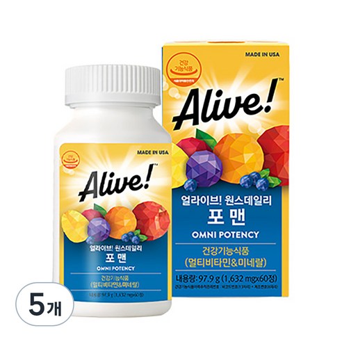 얼라이브 원스데일리 포 맨 멀티비타민, 60정, 5개
