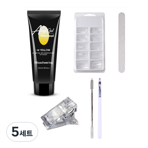 에스떼오뜨젠 온도 열 반응 폴리젤 네일 인조 손톱 연장 재료 세트 옐로우, 5종, 5세트