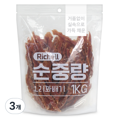 리첼 강아지 순중량 간식, 오리꽈배기, 1kg, 3개