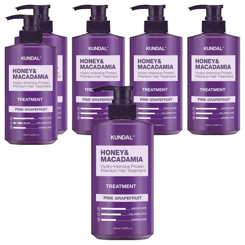 쿤달 허니 앤 마카다미아 헤어 트리트먼트 핑크그레이프프룻향, 500ml, 6개