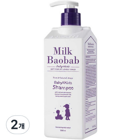 밀크바오밥 베이비&키즈 샴푸 풍선껌향, 500ml, 2개