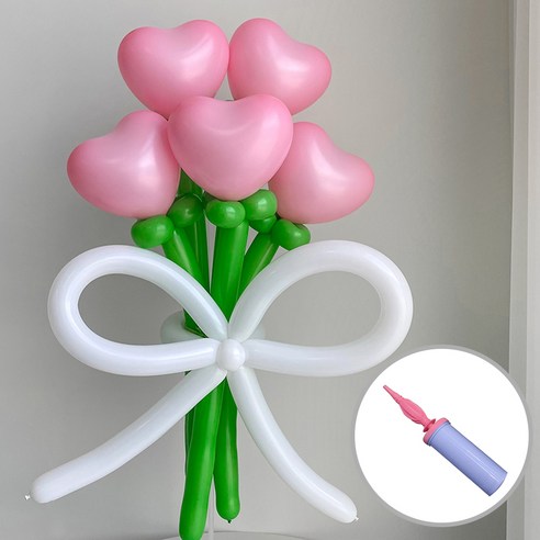 파티아일랜드 하트 꽃다발 DIY + 손펌프 세트, 핑크, 1세트