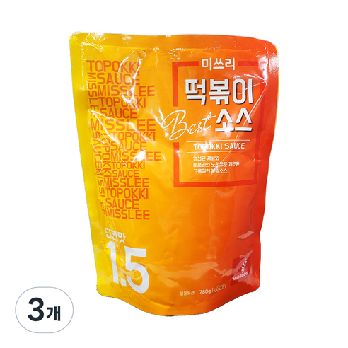 미쓰리 떡볶이소스 1.5번 단짠맛, 780g, 3개