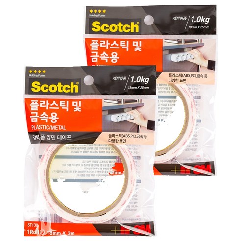 3M 스카치 플라스틱 금속용 폼 양면테이프 18mm x 3m, 2개