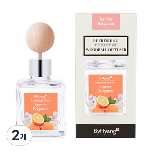바이향 리프레싱 우드볼 디퓨져, 자스민베르가못, 100ml, 2개