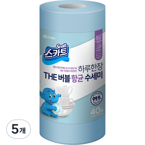스카트 하루한장 THE 버블 항균 수세미, 스카이블루, 40개, 5개
