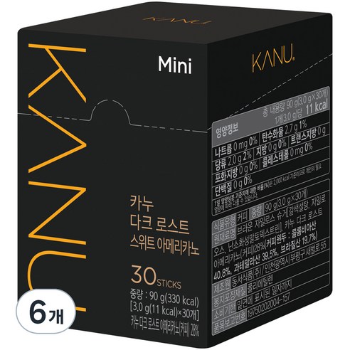 카누 다크 로스트 스위트 아메리카노 미니, 3g, 30개입, 6개